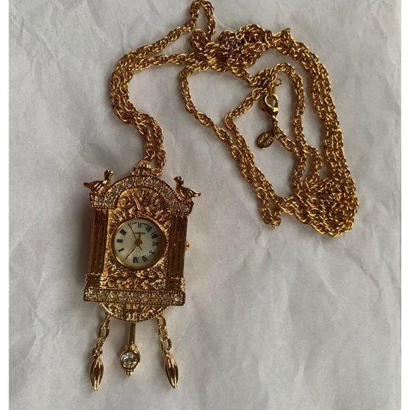 Jewelry Vintage 14k Gf Gold Filled Grandfather Clock Pendant Necklace